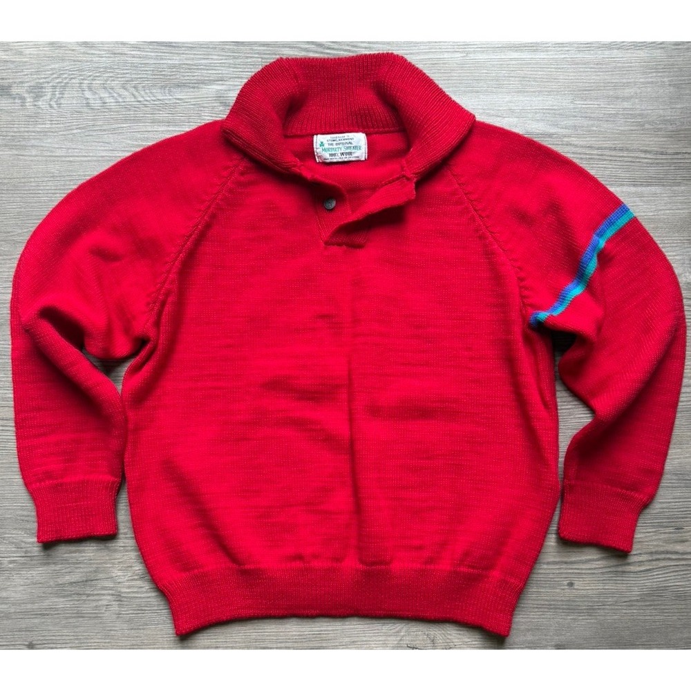 Moriarty Sweater 100% Wool Red Knit Pullover Collar Button Neck Mens NOS NWOT